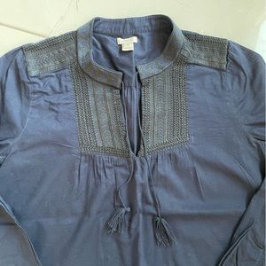 J.Crew Factory Navy with Black Embroidery Tunic Top